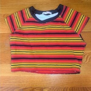 FP Beach Y2K Striped Crop Top Cap Sleeve Multicolor Size L